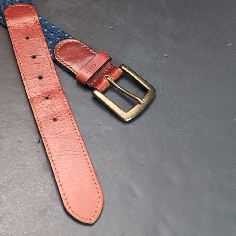 Ted Baker Men's Stretch Blue Woven/Leather Belt,S/M. - Picture 4 of 9